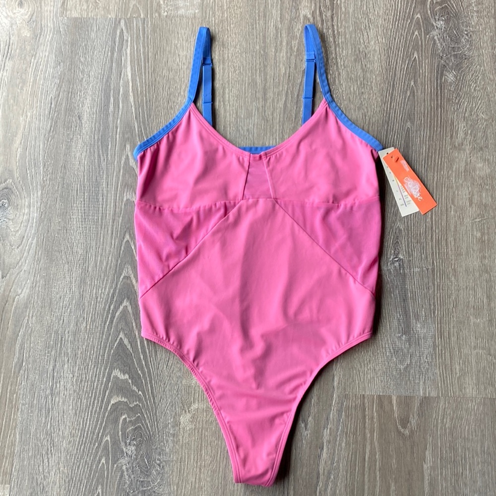 Colsie heart pink blue intimate bodysuit thong one piece medium mesh NWT
